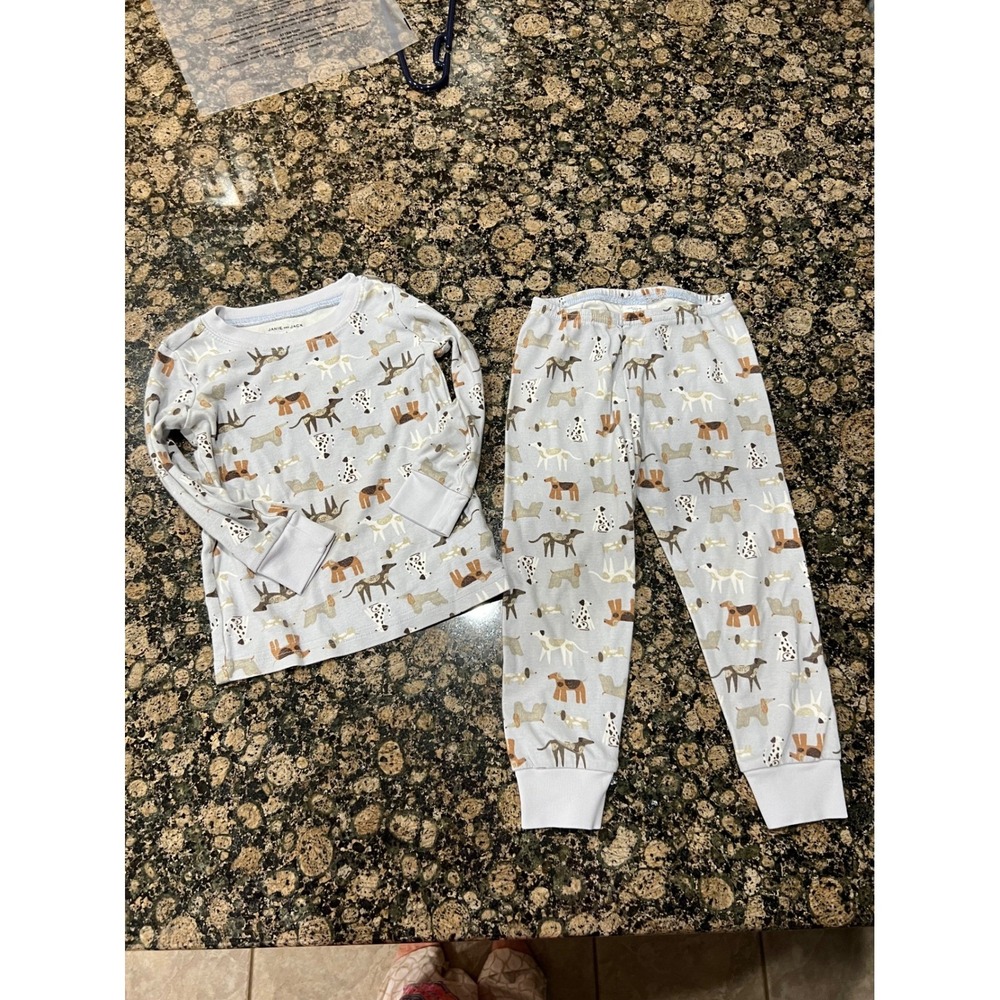 Janie and Jack Kids Blue Dog Print Pajama Set 100% Cotton Size 3 Long Sleeve